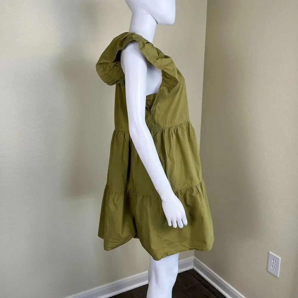 Marie Oliver Women Size XS Green Kara Tiered Cotton Babydoll Mini Pullover Dress